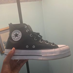 Black leather platform converse